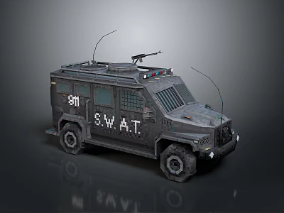 Black SWAT Armored Tank With Roof Mounted Gun Antenna And 801 Number Design 3d model
