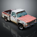 Old Rusty Pickup Truck With White Roof And Red Weathered Body