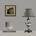 Interior Decor With Framed Piano Painting Table Lamp Ceramic Vase And Books