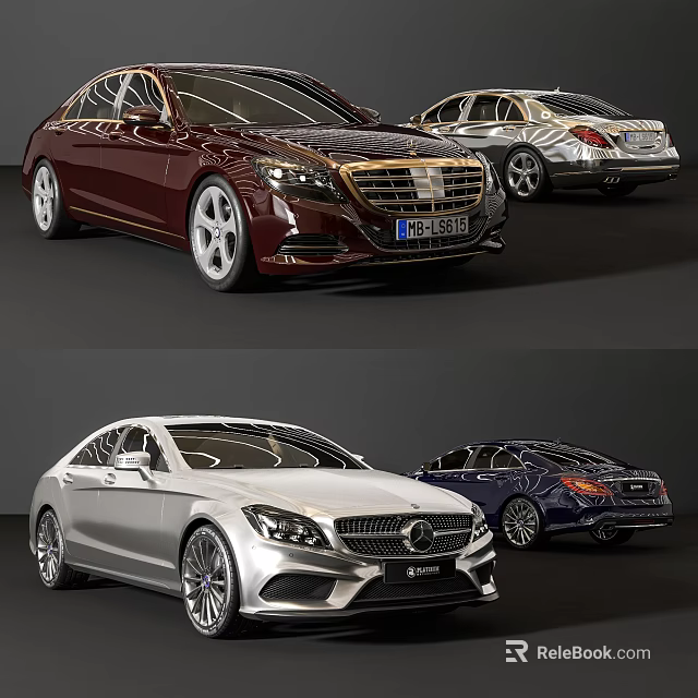 Luxury Sedans in Red Silver and Dark Blue with Modern Exterior Design 3d model 