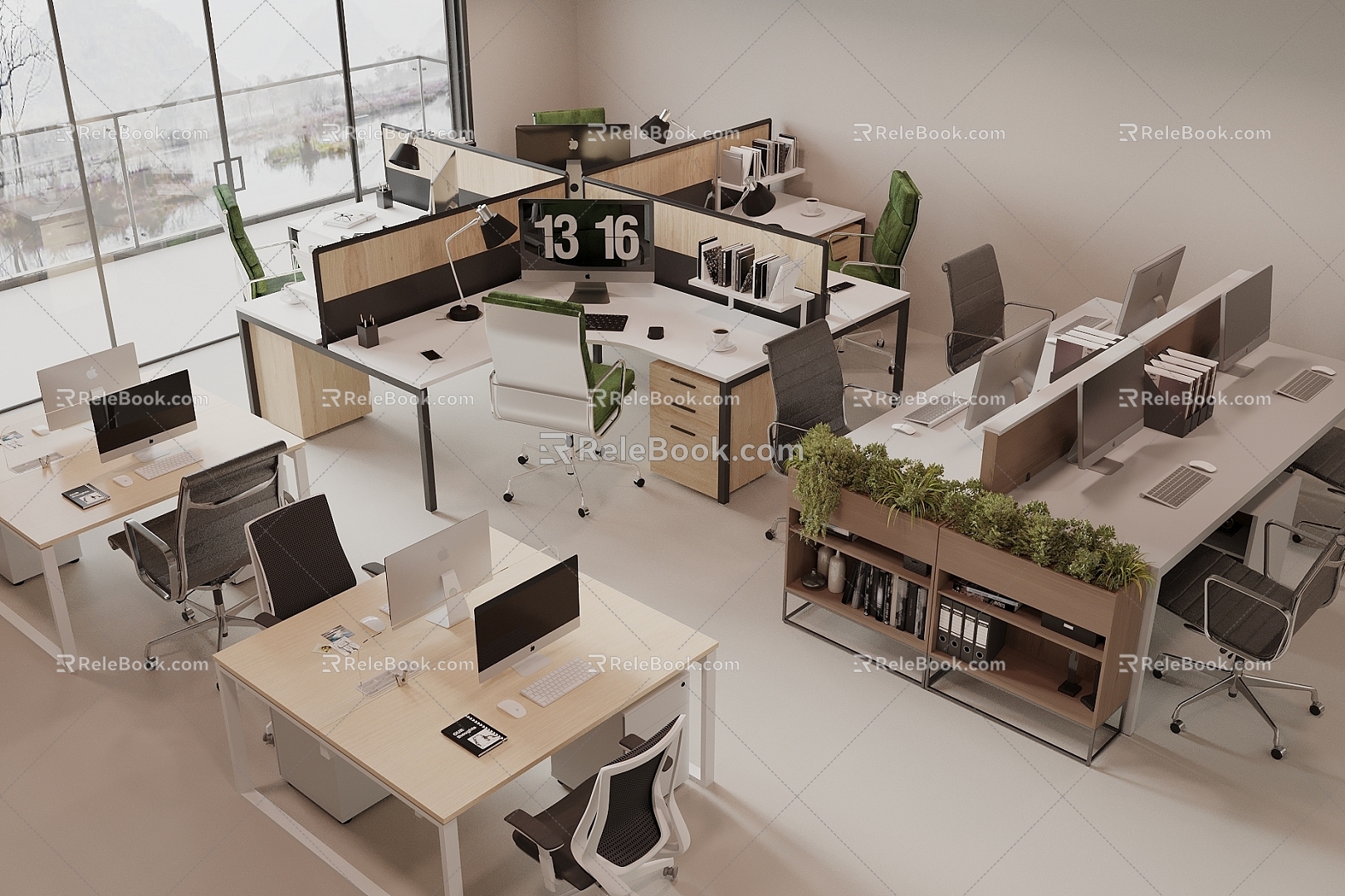 Office Desk and Chair Combination Public Office Area Staff Office Desk and Chair 3d model