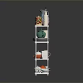 White Multi Tier Kitchen Storage Rack With Teapot Cups And Bottles