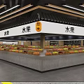 Supermarket Grocery Interior With Well Stocked Vegetable And Fruit Shelves And Customer Shopping