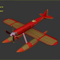 Red And Yellow Seaplane Model Featuring Propeller And Floats Design 3d model