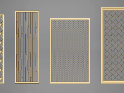 Modern Room Dividers With Golden Frames And Various Perforated Patterns 3d model
