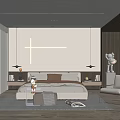 Modern Minimalist Bedroom Interior with Cross Wall Decor Open Wardrobe and Metal Frame Chair
