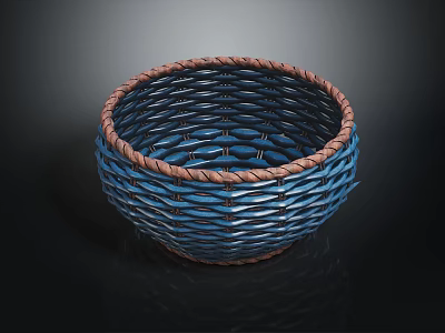 Blue Handwoven Storage Basket With Brown Rim For Home Organizing And Decor 3d model
