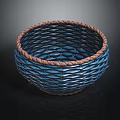 Blue Handwoven Storage Basket With Brown Rim For Home Organizing And Decor