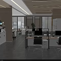Modern Public Office Space With Workstations Computers Office Chairs And Green Plants