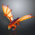 Mythical Dragon With Orange Glowing Wings And Scaled Red Blue Body