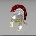 Roman Style White Helmet With Transparent Visor Red Feathers And Gold Accents