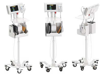 Medical Patient Monitoring Devices With Wheeled Stands Displays And Storage Compartments 3d model