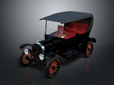 Vintage Classic Car With Black Body Red Seats And Orange Spoked Wheels 3d model