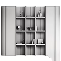 Modern Wooden Storage Shelf With Layered Design Built In Lighting And Decorative Items