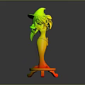 Pink Haired Witch In Purple Robe With Magical Hat On Pedestal Stand