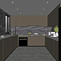 Modern Kitchen Interior Design With Dark Brown Cabinets And Marble Backsplash Counter