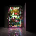 Decorative Wall Art With Neon Lights Green Plants And Heart Shaped Patterns