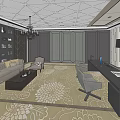 Elegant Office Interior Design With Chandelier Bookshelves Sofa Floral Carpet Desk And Office Chairs
