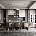 Elegant Modern Restaurant Interior With Dining Table Chairs And Stylish Pendant Lights
