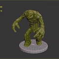 Green Stone Creature 3D Model Standing With Cracked Surface And White Base 3d model