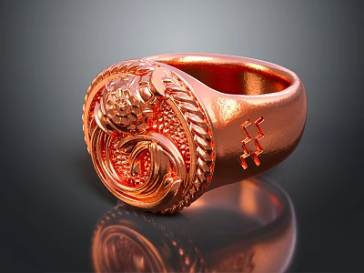 Exquisite Copper Colored Ring With Intricate Patterns And Decorative Details 3d model