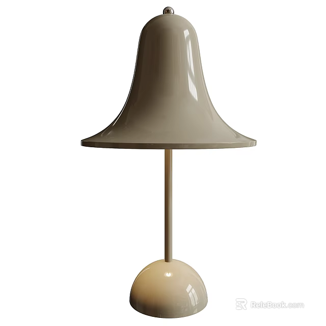Modern Minimalist Table Lamp With Flared Light Gray Shade And Beige Round Base 3d model 