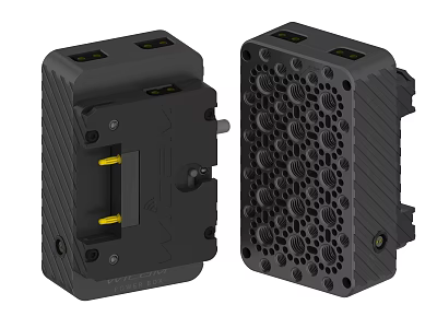 Black Industrial Equipment Module With Durable Design Power Interfaces And Heat Dissipation Grids 3d model