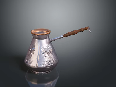 Electric Coffee Pot With Silver Copper Carved Pattern And Wooden Handle Design 3d model