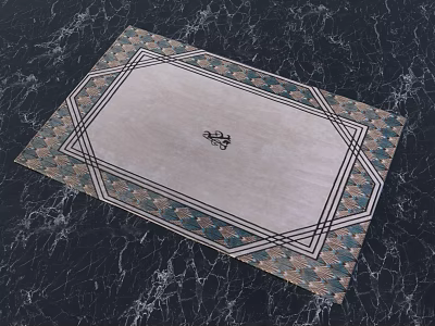 Beige Square Rug With Geometric Border Blue Brown Accents And Intricate Center Design 3d model