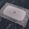Beige Square Rug With Geometric Border Blue Brown Accents And Intricate Center Design