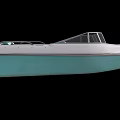 Modern White And Light Blue Yacht With Transparent Windshield And Blue Seats