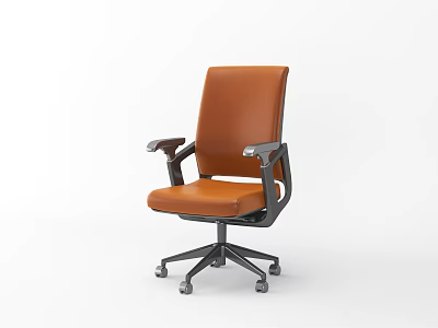 Modern Brown Leather Office Chair With Ergonomic Armrests And Swivel Rolling Base 3d model