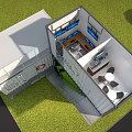 Modern Container Building Structure With Stairs Glass Windows And Grass 3d model
