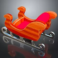 Elegant Orange Wooden Sleigh With Red Seat Cushion And Silver Metal Runners