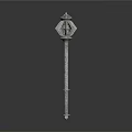 Medieval Metal Polearm Weapon With Ornate Decorative Head And Long Shaft