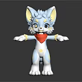 Cute 3D Cartoon Creature Blue White Yellow With Red Heart Star Eyes Standing Open Arms