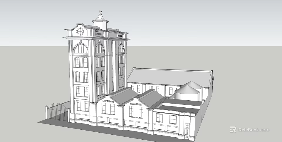 Classical Office Building With Tower Structure Multiple Windows And Attached Low Rise Annex 3d model 