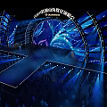 2023 Tangshan International Emergency Expo Stage With Blue Purple Lighting And Large Screen Background