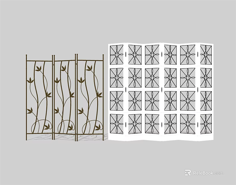 Decorative Metal Room Dividers With Vine Leaf And Geometric Patterns Design 3d model 