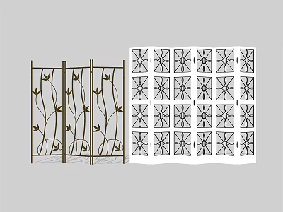 Decorative Metal Room Dividers With Vine Leaf And Geometric Patterns Design 3d model