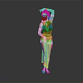 Futuristic Female Game Movie Character In Tight Suit With Mask And Colorful Transparent Elements