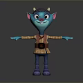 Cartoon Character With Blue Skin Pointed Ears Helmet Brown Outfit Outstretched Arms And Friendly Expression