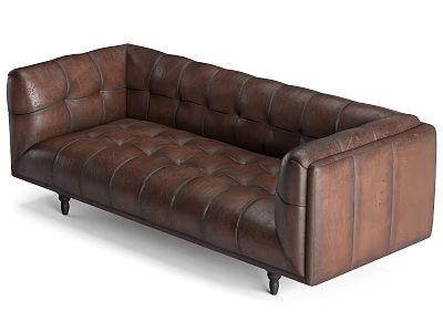 Brown Leather Tufted Sofa With Vintage Design And Black Tapered Legs 3d model
