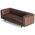 Brown Leather Tufted Sofa With Vintage Design And Black Tapered Legs