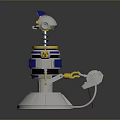 Robot Character With Yellow Arms Blue Stripes And Spring Head On Silver Base 3d model