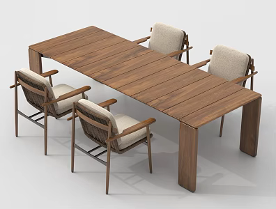 Modern Outdoor Table and Chair Courtyard Dining Table and Chair Garden Table and Chair Solid Wood Table and Chair 3d model