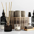 Elegant Modern Bathroom Accessories With Towels Reed Diffusers And Candles 3d model