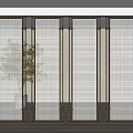 Modern Room Divider With Metal Frame Grid Pattern For Contemporary Interior And Green Plant