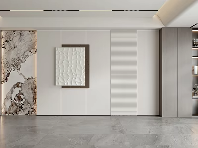 Modern Sofa Backdrop Wall Interior With Marble Texture And Geometric Decor Panels 3d model