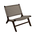 Natural Style Leisure Chair With Woven Backrest Seat And Dark Wooden Frame Design